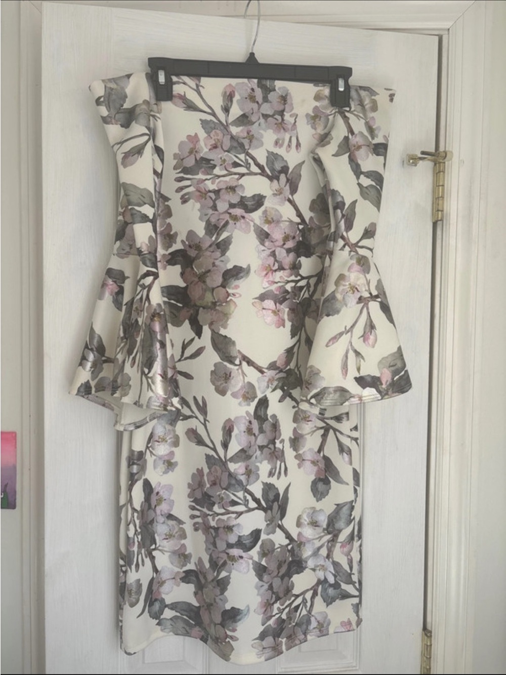 Strapless Floral Peplum Dress in Ivory and Blush